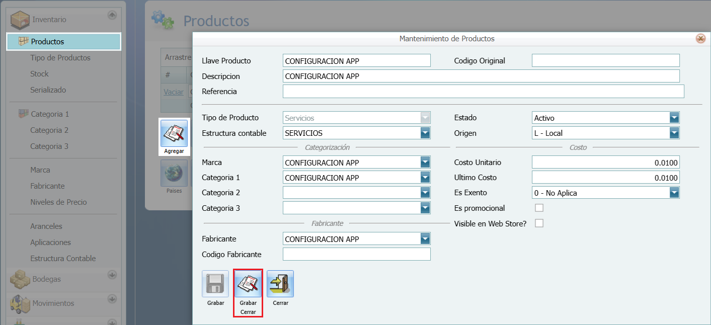 GeneralPOSDesconectadoProducto