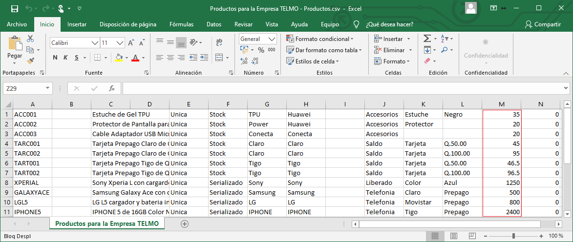 Producto Nuevo Masivo Excel 4 Guardar como CSV Final