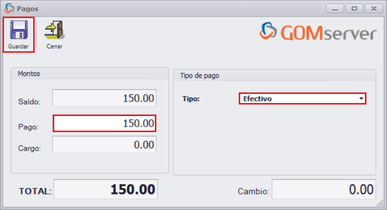 GOMserver Windows Pedido Medida Facturar Factura Cobrar