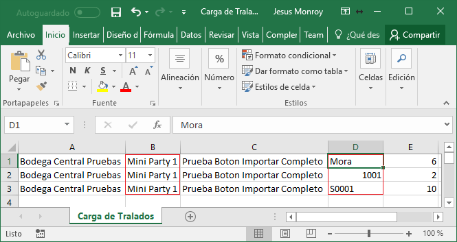 Traslado Importar Completo Excel
