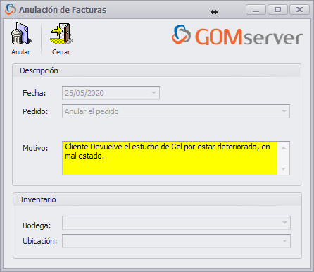 GOM server POS - Factura Anular