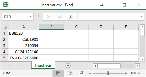 Producto Inactivar Excel