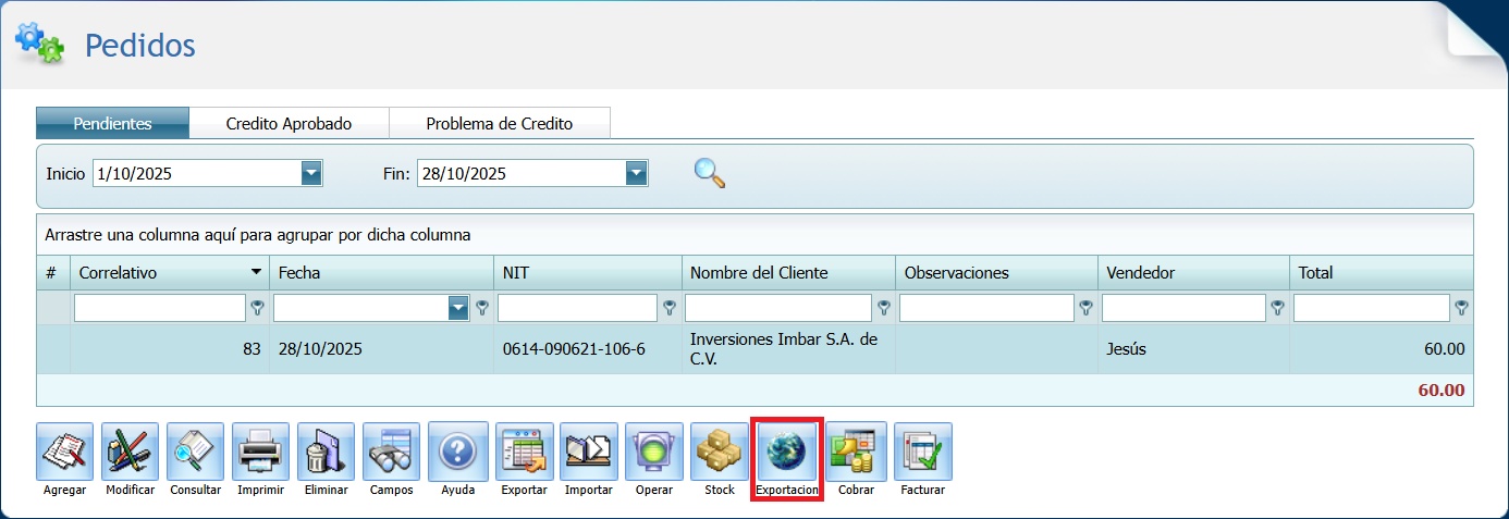 Facturacion Pedido Exportacion Boton