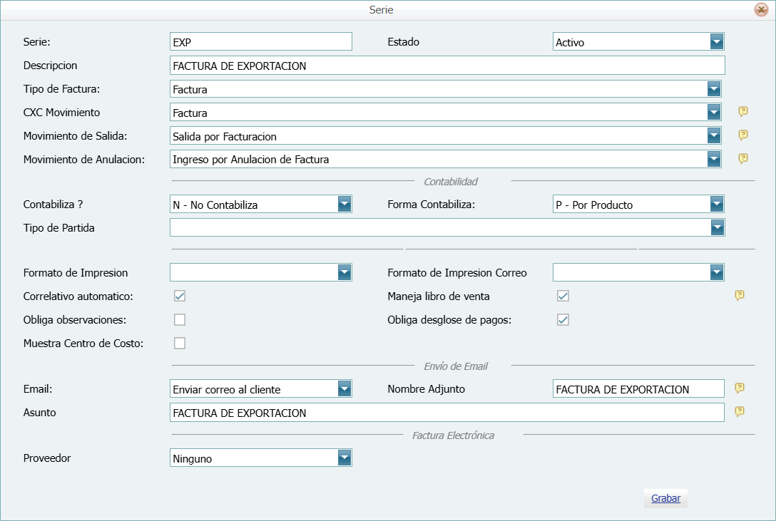 Facturacion Pedido Exportacion Serie
