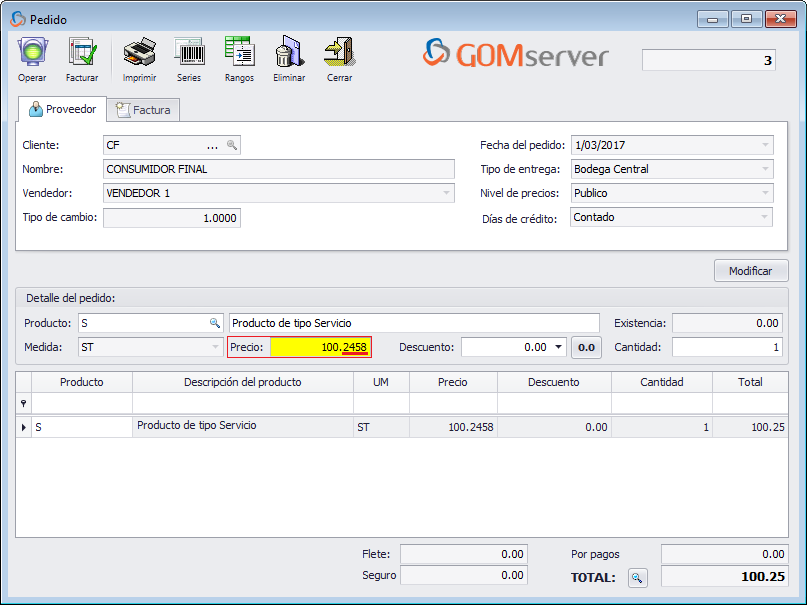 GOM server Config DecimalPrecio