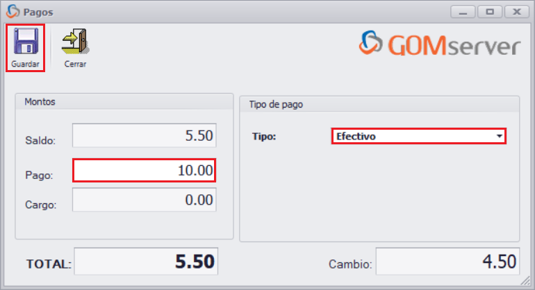 GOMserver Windows Pedido Propina Facturar Cobrar