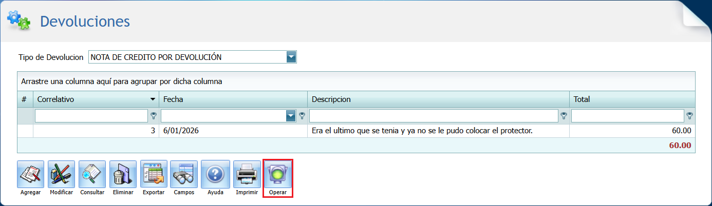 Facturacion Devolucion Operar SV