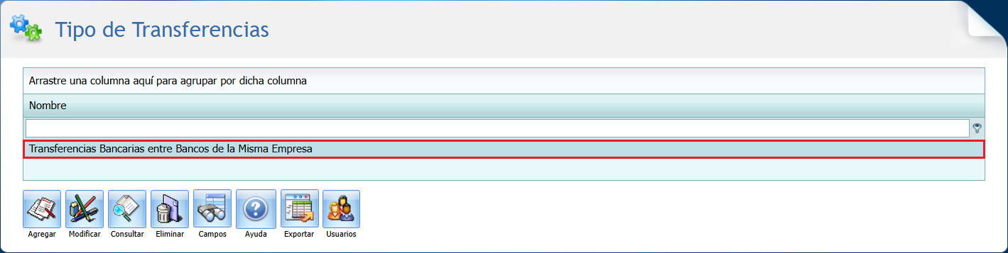 Bancos Transferencias Tipo de Transferencias Asignar