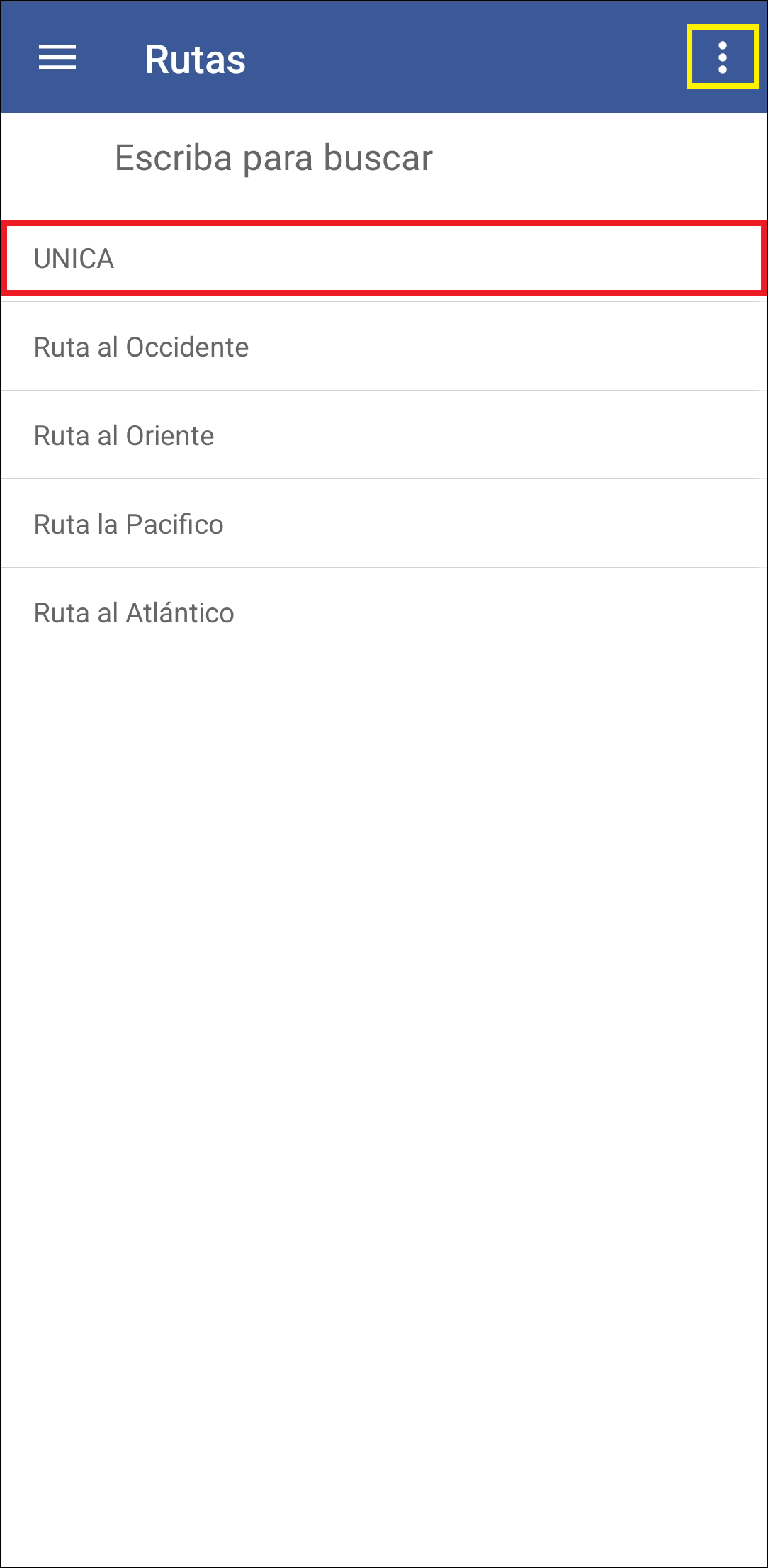 GOMserver App Menu Ruta Seleccion