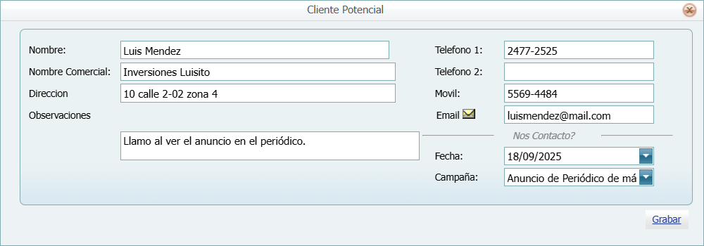 Cuentas por Cobrar Crm Cliente Seguimiento Ventana Modificar