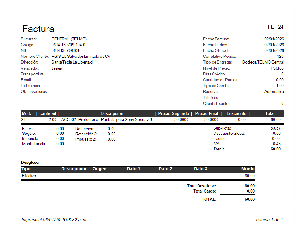 Facturacion Devolucion Factura FE-24