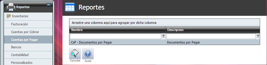 Reporte Cuenta por Pagar
