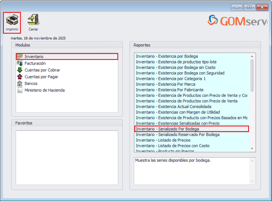 GOMserver Windows Reportes Estandar