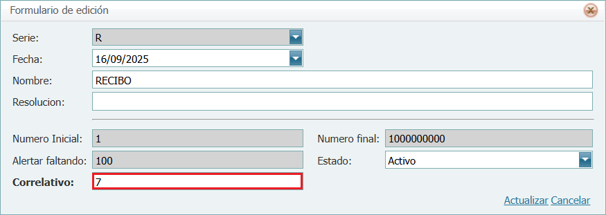 S F Cuentas por Cobrar Correlativo Ventana Nuevo