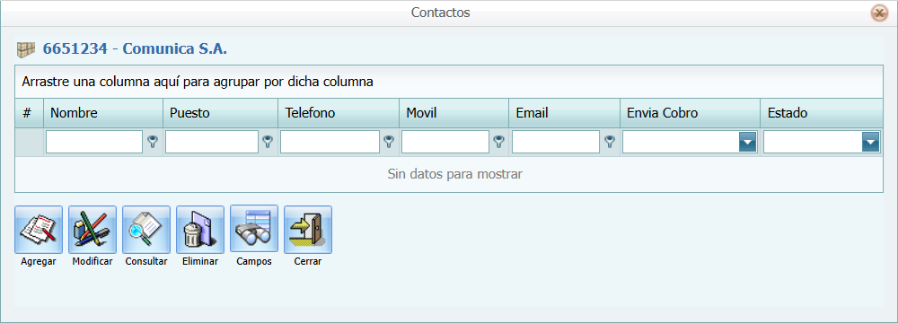 Cuentas por Pagar Proveedor Contactos Ventana