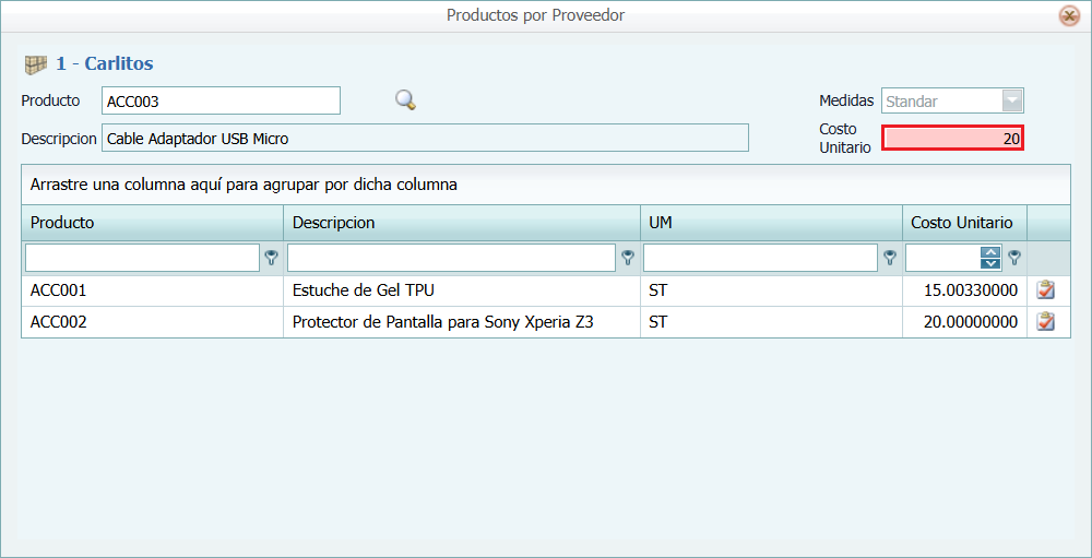 Cuentas por Pagar Proveedor Productos Buscar Agregar