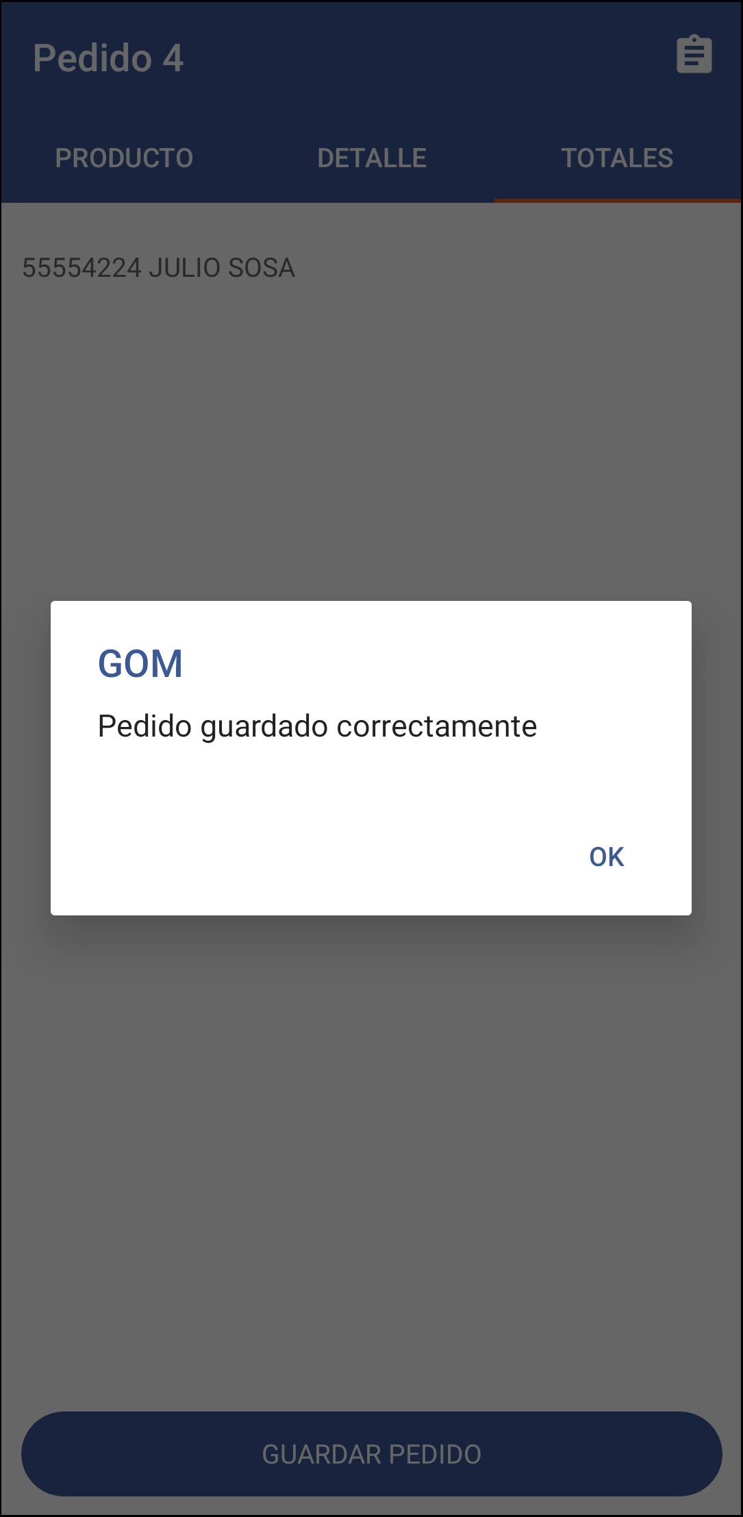GOMserver App Inicio Offline Pedido Guardado