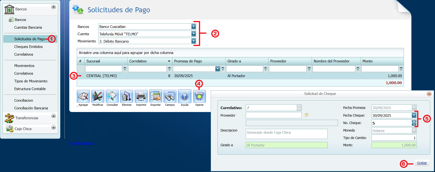 Caja Chica Seleccionar Solicitud Operar