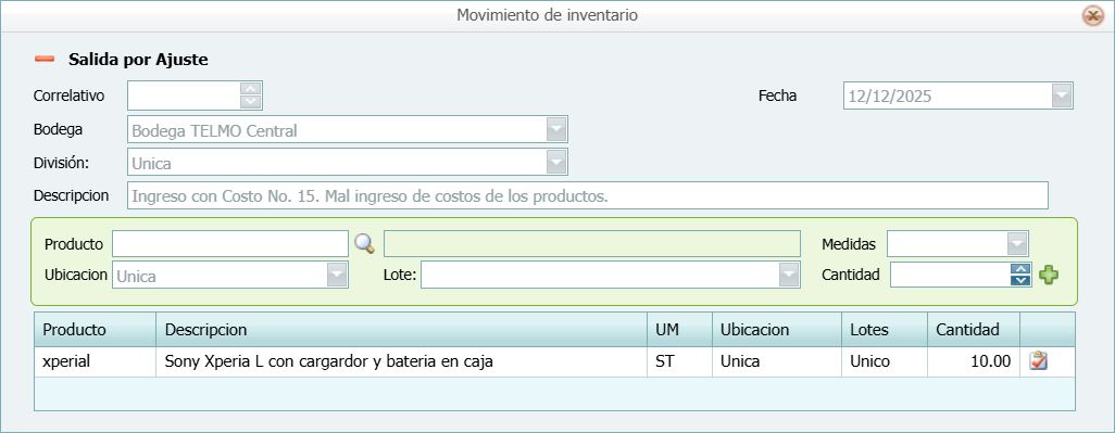 S F Inventario Movimientos Movimientos Salida por Ajuste