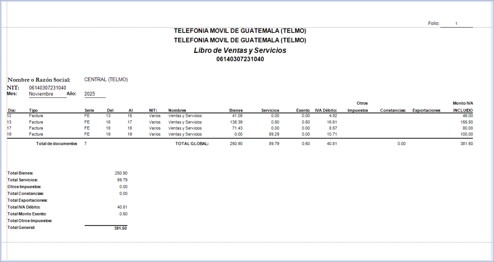 GOMsever Windows Libro de Venta Imprimir