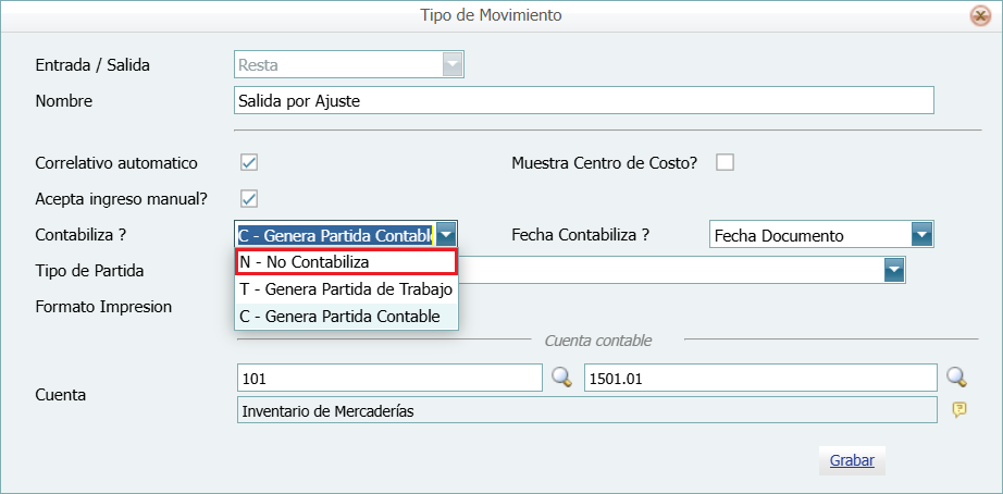 S F Inventario Movimientos Tipos de Movimiento Salida por Ajuste