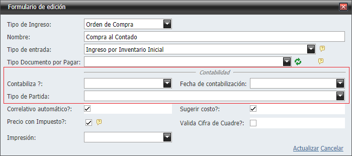 Contabilidad Enlaces Tipos de Ingreso Ventana