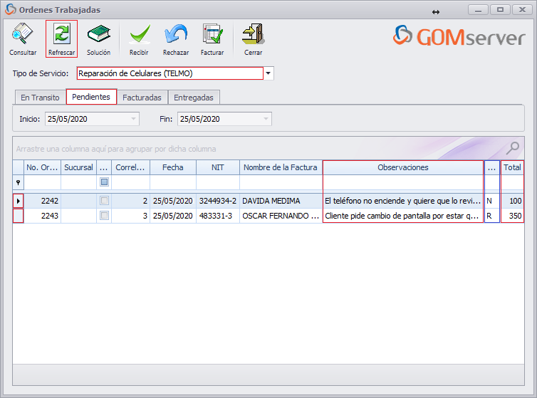 GOM server POS - Servicio