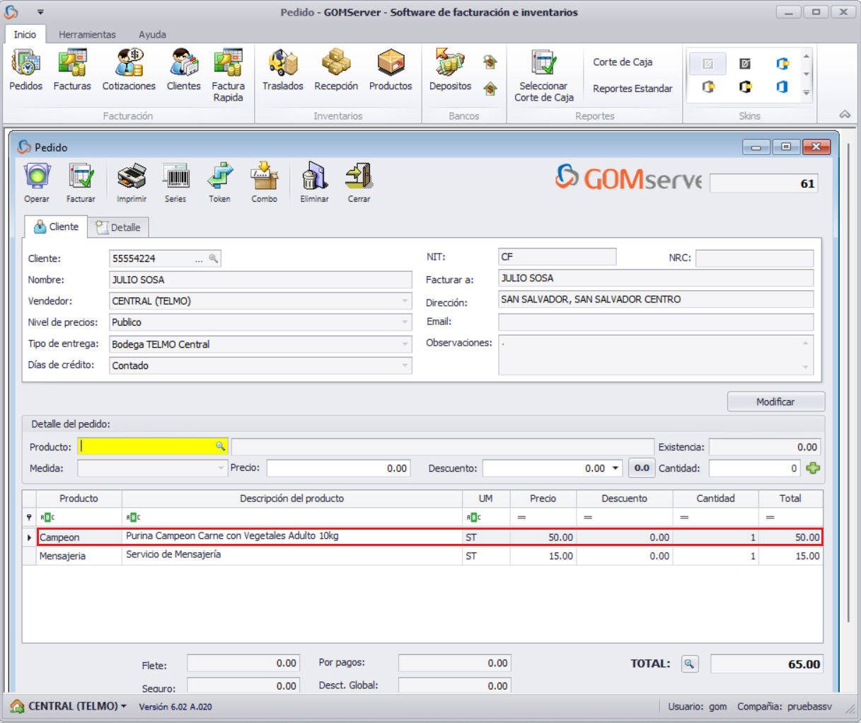 GOMserver Puntos de Descuento Compra Producto