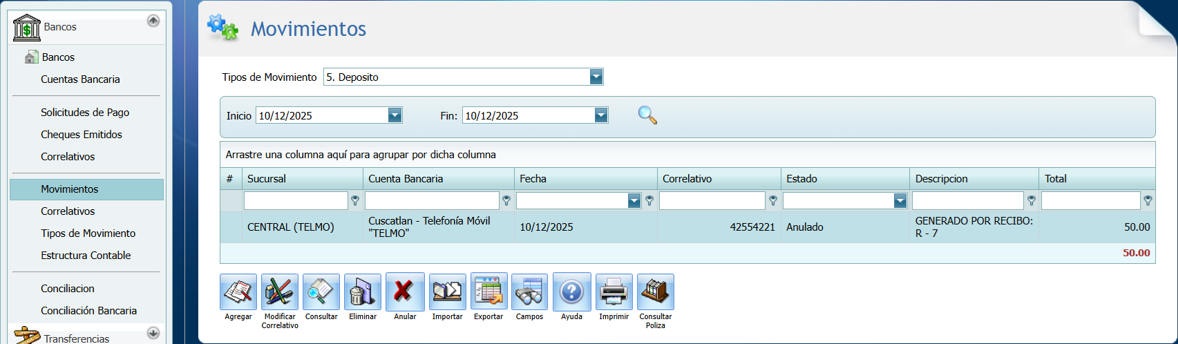 S F Bancos Movimientos Deposito